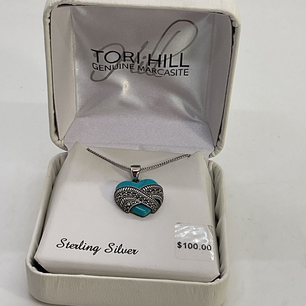 Tori Hill 925 Sterling Silver Marcasite Heart Pendant Necklace